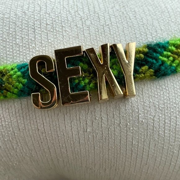 Dallas and Carlos Bracelet Handwoven AMICI Green Wristband SEXY Gold Tone Letter - Picture 10 of 11